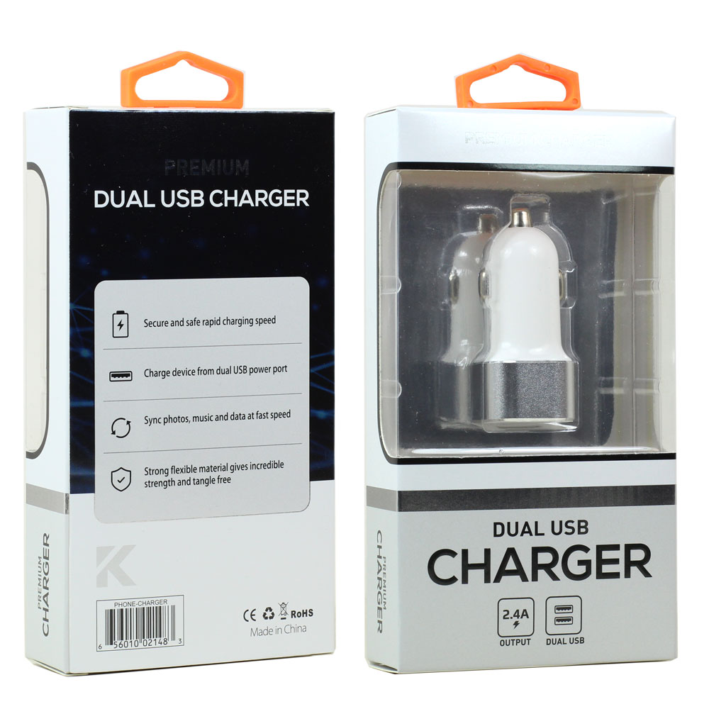 ''2.4A Dual 2 Port Car Charger for Phone, Tablet, Speaker, ELECTRONIC (Car - White)''''''''''